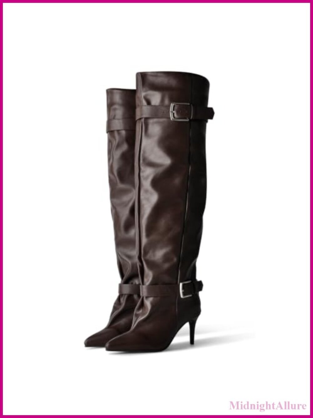MissHeel Slouch Knee-High Kitten Heel Boot Pointed Toe Over-the-Knee Belted